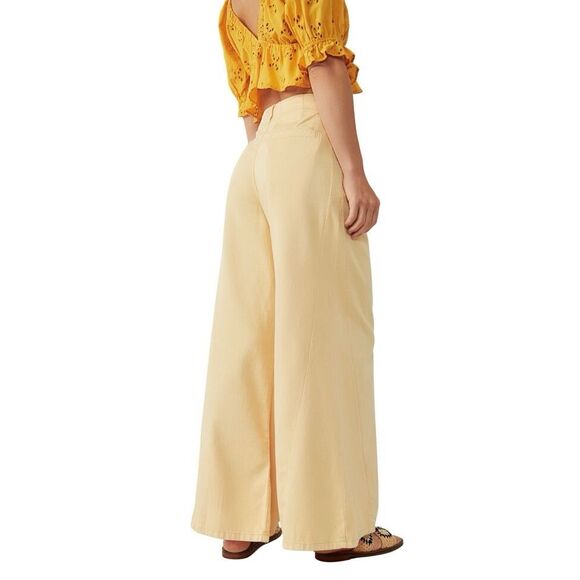Free People Womens Yellow Light As Spring Trousers Wide Leg Pants Size 8 - Picture 2 of 13